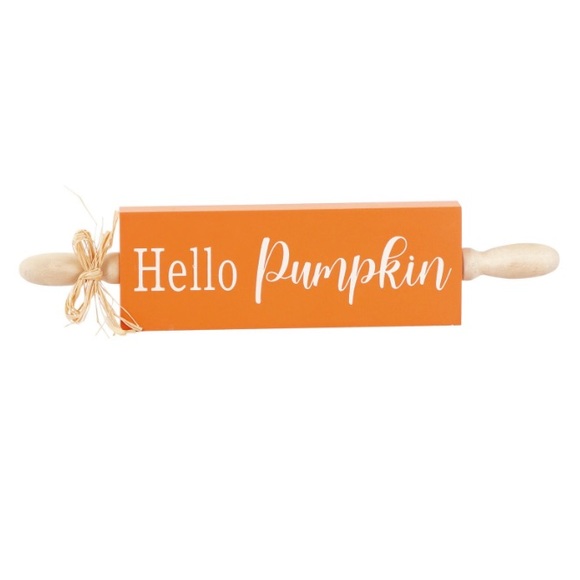 NWT- Set of Hello Pumpkin Decorations- Wood Rolling Pin Sign & Wall Hanger Hook - Picture 15 of 16